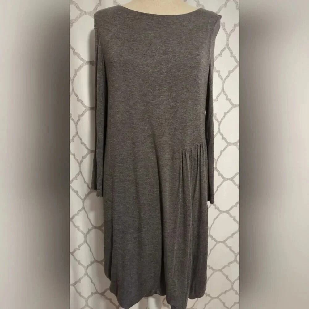 Sundance Gray T-shirt Long Sleeve Ruched Asymmetrical Bubble Hem Draped Dress M